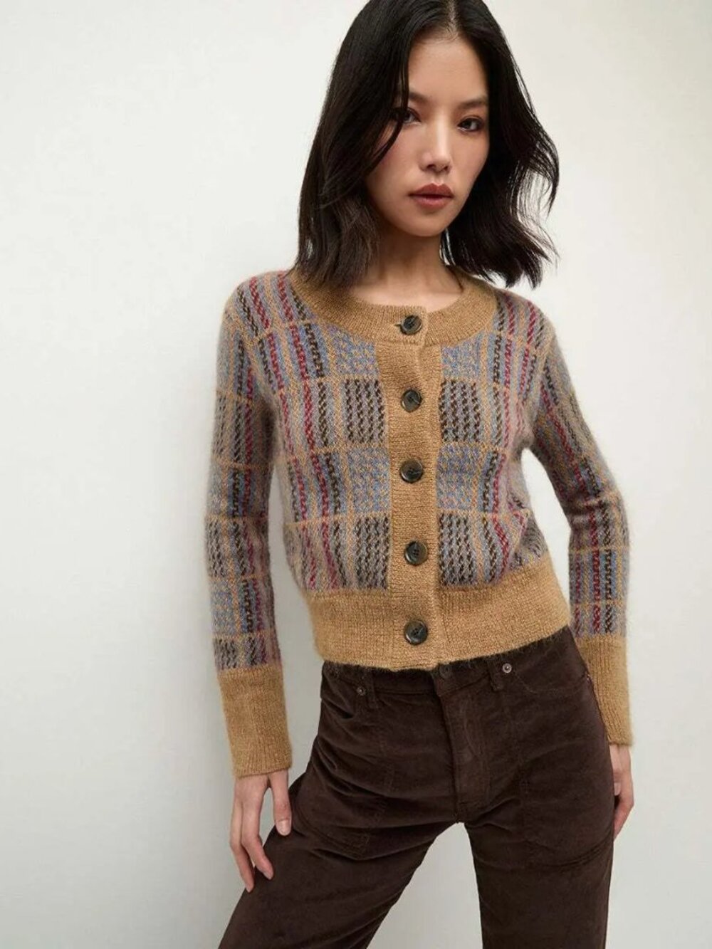 Veronica Beard Jacira Plaid Cardigan in Russet Multi Size Small